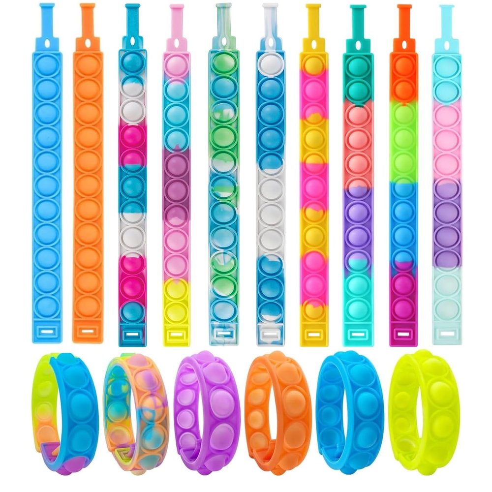 12pcs pop Random Bracelet,Pop Bubble Fidget Sensory Toys, Pop Toy Bulk for Party Favor, Classroom Student Prizes Easter Basket Goodie Bag Stuffers Christmas Valentine Gift for Kid