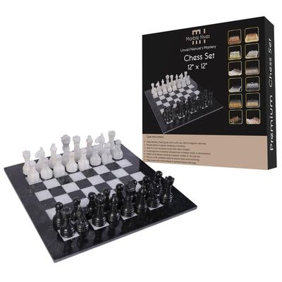 12 Inch Luxury Marble Chess Set  Chess Boards for Adults  Classic Chess Sets for Adults with Handcrafted Stone Board & Marble Chess Pieces  Ideal for Home Decor (Black & White)