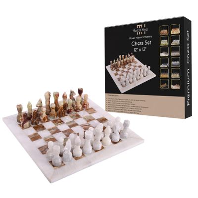 12 Inch Luxury Marble Chess Set  Chess Boards for Adults  Classic Chess Sets for Adults with Handcrafted Stone Board & Marble Chess Pieces  Ideal for Home Decor (White & Green)