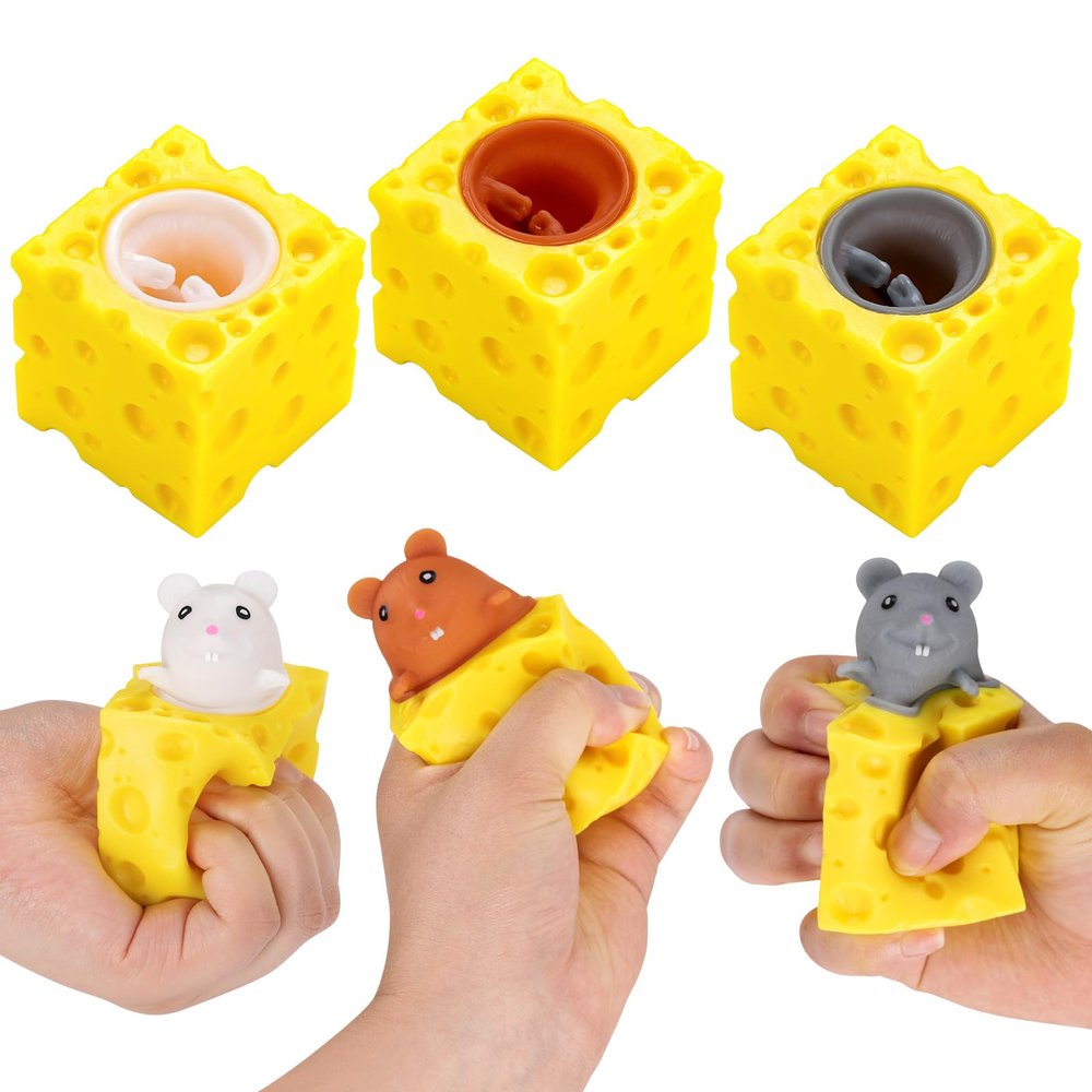 12Pcs Squeeze Mouse Cheese Fidget Toy, Mice in Cheese Stress Ball for Kids, Pop Up Toy for Relieve Stress with Autism or ADHD