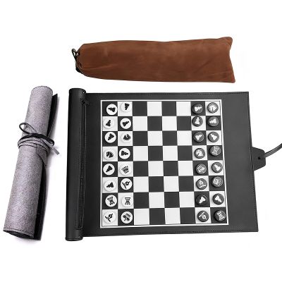 Travel Backgammon Set Chess PU Backgammon Roll Up Folding Classic Board Game Travel Backgammon Board Game Gift for Adults