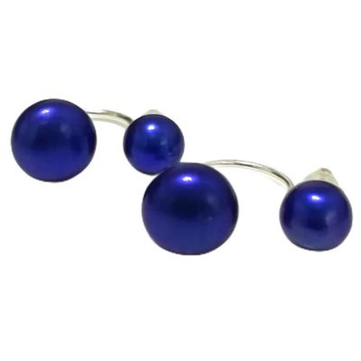 FUKUSA New Natural Button Pearl Earring for Women Wedding 925 Sterling Silver Jewelry Double Pearl Earring (Dark Blue)