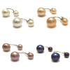 FUKUSA New Natural Button Pearl Earring for Women Wedding 925 Sterling Silver Jewelry Double Pearl Earring (Dark Blue) view 2