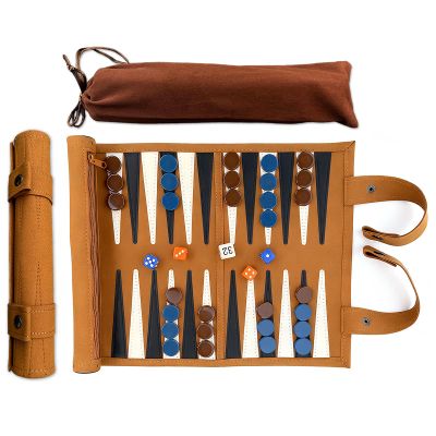 Leather Travel Backgammon Chess Set, Roll Up Folding Classic Board Game Travel Backgammon Set with Drawstring Bag, Portable and Lightweight