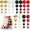 BOUBONI 48 Pcs Balls Cake Topper Decorations Balloon Cupcake Toppers Foam Cake Topper Balls Cake Balls Decorations for Birthday Party Wedding Cake Decorating (Black, Red, White, Gold) view 1