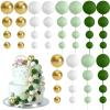 BOUBONI 48 Pcs Cake Topper Decorations - Balloon Cupcake Toppers, Foam Balls for Birthday Party Wedding Cake Decorating (Green, Light Green, White, Gold) view 1