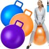 Lewtemi 3 Pcs 29 Inch Bouncing Ball with Handle, Outdoors Hopper Jumping Hopping Ball and Air Pump for Sports Exercise (Orange, Blue, Purple) view 1
