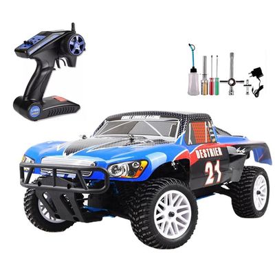 XMFLFH 94155 1/10 4WD Nitro Powered RTR Short Course Truck 80KM/H High-Speed 4WD Off-Road Remote Control Racing Car 75CC Super-Large Fuel Tank RC Vehicles Adult (with Igniter) (Blue)
