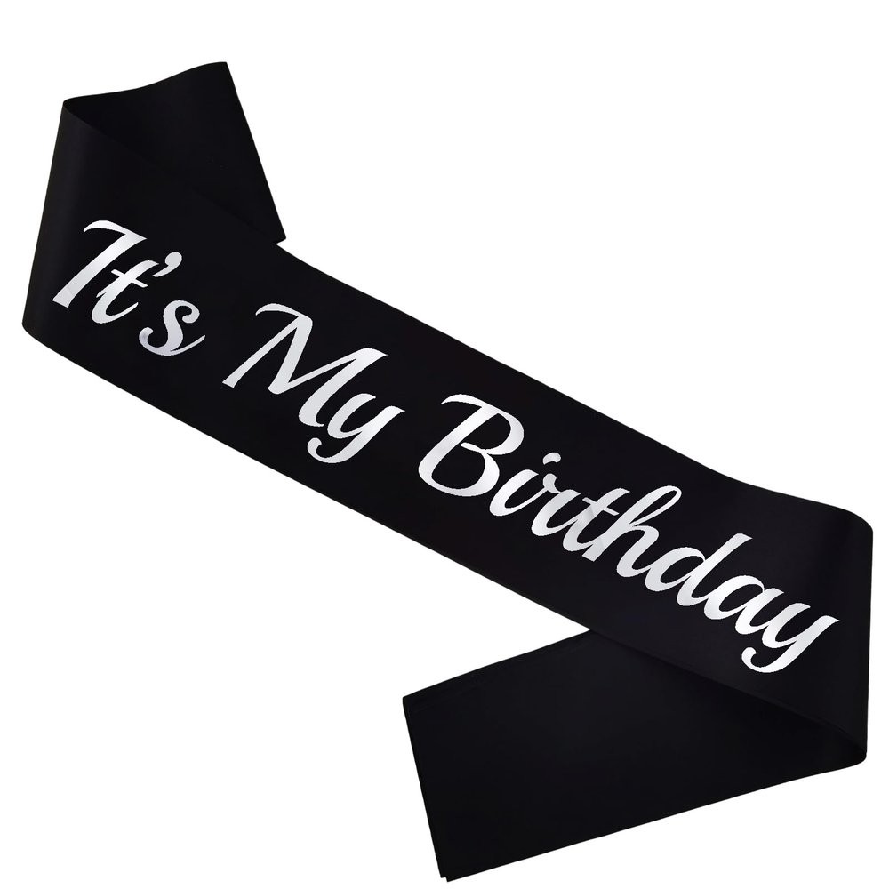 LXYXUUN It's My Birthday Sash Black, Silver Foil Birthday Sash for Women or Men 16th 18th 21st 30th Bday Sash Gift Ideas Funny Birthday Party Decorations