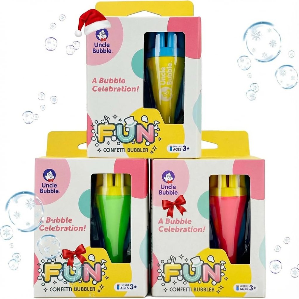 Uncle Bubble Blower for Kids and Toddlers 3, Uncle Bubble Mini Bubble Blower 3 Colors Family Set| Blow Thousands of Bubbles a Time