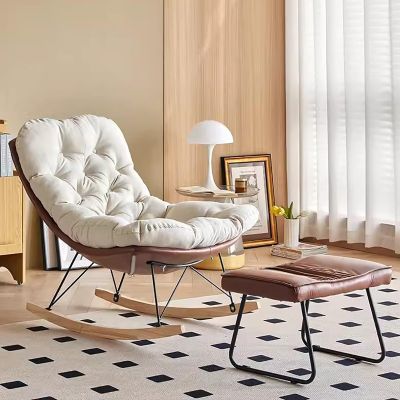 zxhrybh Modern Rocking Chairwith Footstool Nursery Rocking ChairsRocker Chair with Rubber Wood Legs, for Living Room Bedroom Offices (Color : Brown, Size : B)
