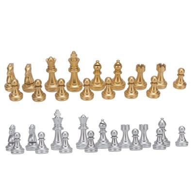 32 Pieces Medieval Chess Set Including Chessmen with Gold and Silver Figures International Game Chess Pieces for Kids and Adults, Featuring a 1.93in King Figure