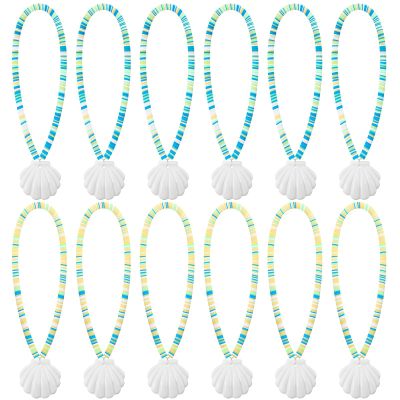 Ferreve 12 Pcs Seashell Necklaces Mermaid Party Favors Seashell Clay Beaded Necklace Set Under the Sea Mermaid Birthday Goodie Bags Beach Themed Ocean Party Supplies
