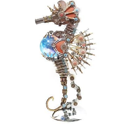 3D Metal Puzzles - Mechanical Metal Seahorse with Lamp 16 Colors - Metal Puzzle with Desk Stand Assemble DIY Educational Decorative Collectible Gift for Teens and Adults