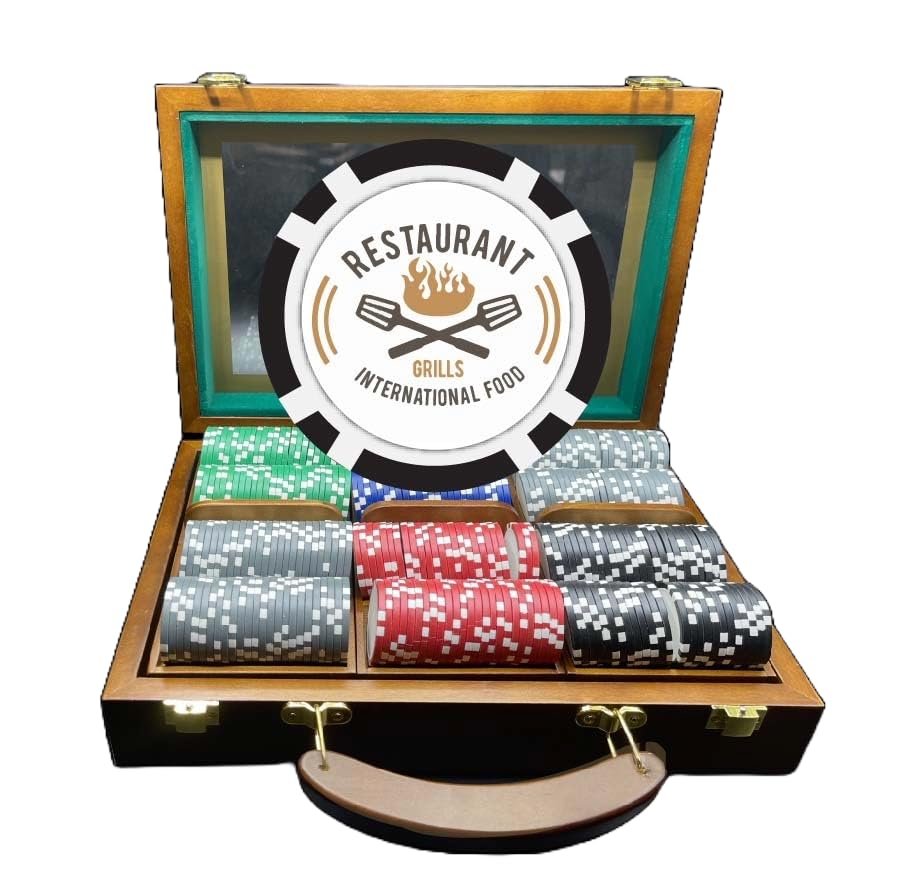 300 Ct. Walnut Luxury Custom Poker Chip Set - 8 Stripe