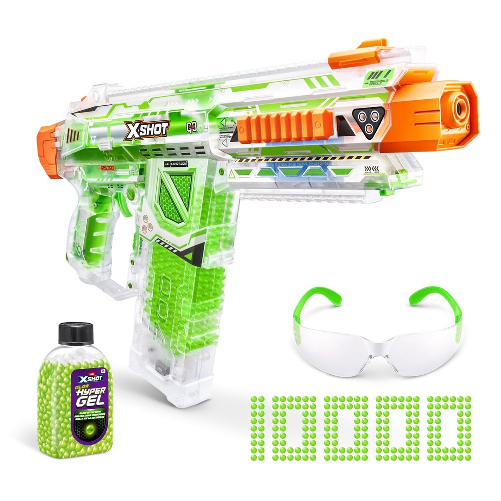 Hyper Glow in The Dark Nightmare Blaster, Semi and Fully Automatic Blaster & 10,000 Glow in The Dark Hyper Pellets, 700 Capacity Mag, Eyewear, Ages 14 & Up by ZURU