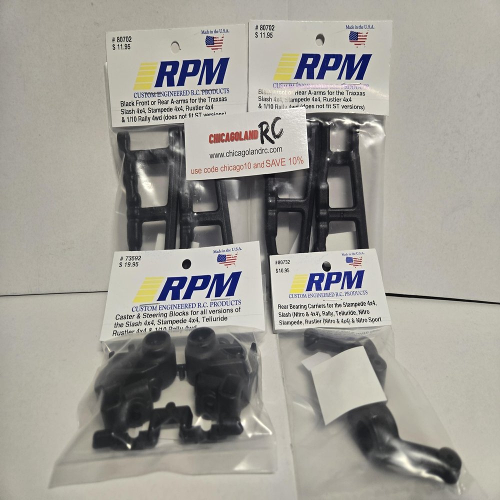 Generic 4 Pack Slash 4X4 RPM 80702 80732 73592 Compatible with TRAXXAS Front Rear A-Arms Caster Blocks Bearing Carriers 4x4 Slash Stampede rustler HOSS Includes CHICAGOLAND RC Coupon