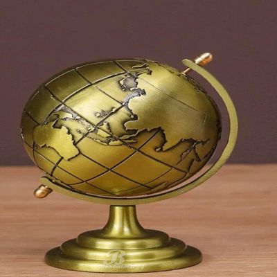 Brass Golden Rotating World Globe 4.5" Solid Brass Globe Showpiece,Brass Armillary Sphere Decor Nautical Office, College, Table Top Brass Decor