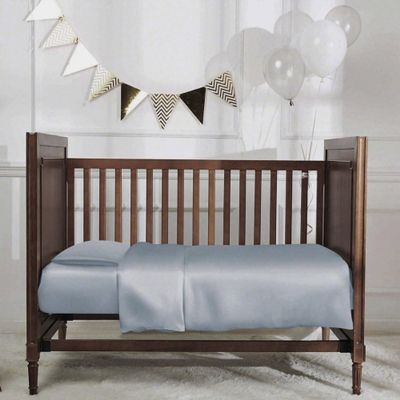 100% Mulberry Silk Crib Sheets for Baby Toddler Hair, Made in USA, Pure 22 Momme Organic Silk Boy Girl Fitted Crib Bed Sheet, Mini Crib Mattress Sheet, Soft Silk Crib Cover, Hypoallergenic (Grey)