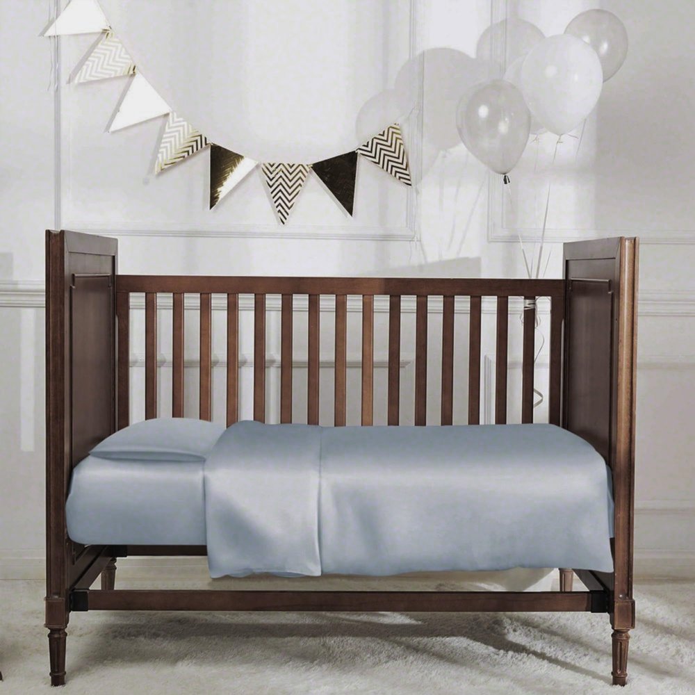 100% Mulberry Silk Crib Sheets for Baby Toddler Hair, Made in USA, Pure 22 Momme Organic Silk Boy Girl Fitted Crib Bed Sheet, Mini Crib Mattress Sheet, Soft Silk Crib Cover, Hypoallergenic (Grey)
