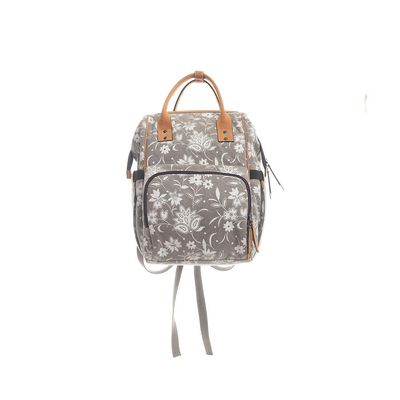 Myra Bag Diaper Bag for Women - Western Upcycled Canvas and Leather Backpack Handbag Gray, S-9790
