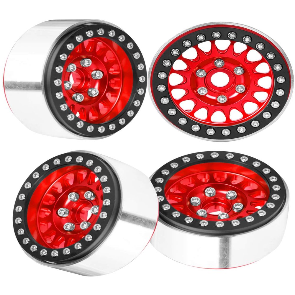 BRCatWPark RC 1.9 Beadlock Wheel Rims for 1/10 TRX4 TRX6 SCX10 SCX10 II 90046 SCX10 III AXI03007 SCX10 Pro Gen7/8 D90 VS4-10 MST CFX RC Crawler Car,Aluminum RC 1.9 Beadlock Wheel Rims,Red