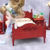 AirAds 1:12 Scale Dollhouse Miniature Furniture Wooden red Bed with Mattress, 2 nightstands (Set 3Pcs) view 1