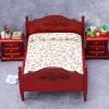 AirAds 1:12 Scale Dollhouse Miniature Furniture Wooden red Bed with Mattress, 2 nightstands (Set 3Pcs) view 2
