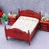 AirAds 1:12 Scale Dollhouse Miniature Furniture Wooden red Bed with Mattress, 2 nightstands (Set 3Pcs) view 3