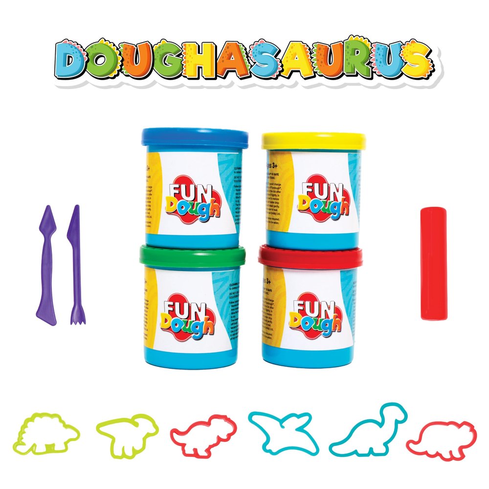 FUN DOUGH Funskool Doughasaurus, Play Dough, Art and Craft Set for Kid, 4 Colorful Tubs of 50g Each (200g Total), Learning, Fun & Engaging, Multicolour, Gift Set for Kids, Age 3+ Years Multicolor