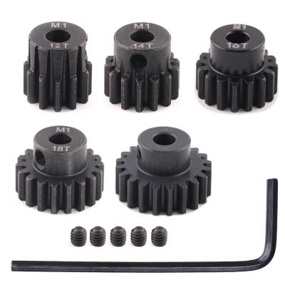 5pcs Mod 1 Pinion Gear 5mm Set Hardened Steel 12T 14T 16T 18T 20T Fit 5mm RC Motor Shaft M1 Pitch Gears Compatible with Arrma Traxxas Axial HSP Redcat Losi RC Car Truck Buggy (with Screwdriver)