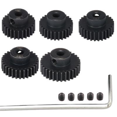 48P Hardened Steel Pinion Gear Set 3.175mm (1/8 inch) Hole 26T 27T 28T 29T 30T 48DP Pitch Gears with Hex Key for RC Brushless Brush Motor RC Car Upgrade (5pcs)