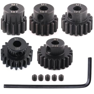 5pcs Mod 1 Pinion Gear 5mm Set Hardened Steel 13T 15T 17T 19T 21T Fit 5mm RC Motor Shaft M1 Pitch Gears Compatible with Arrma Traxxas Axial HSP Redcat Losi RC Car Truck Buggy (with Screwdriver)