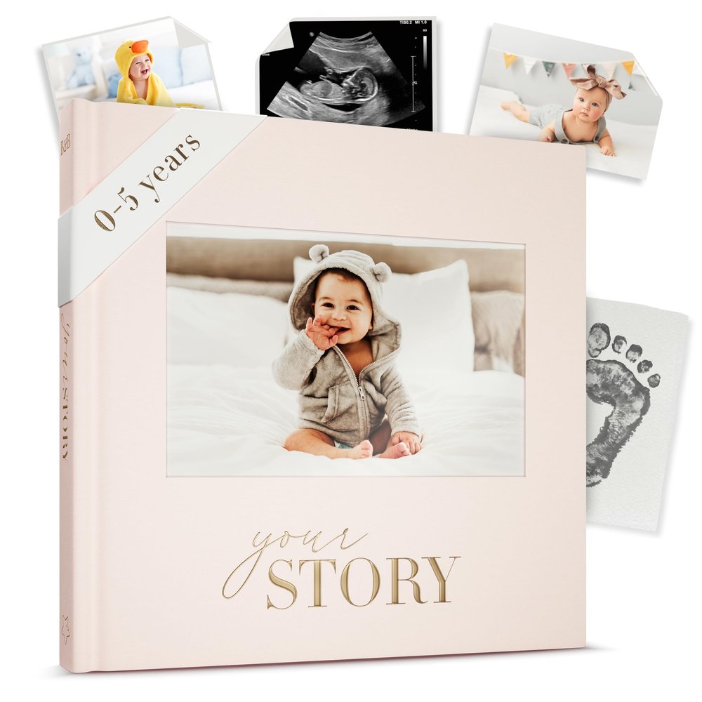 Baby Memory Book Cream Fabric Baby Journal for Boys or Girls | Keepsake Scrapbook & Photo Album from Birth to Age 5 | Newborn Gift for Baby Shower or New Parents