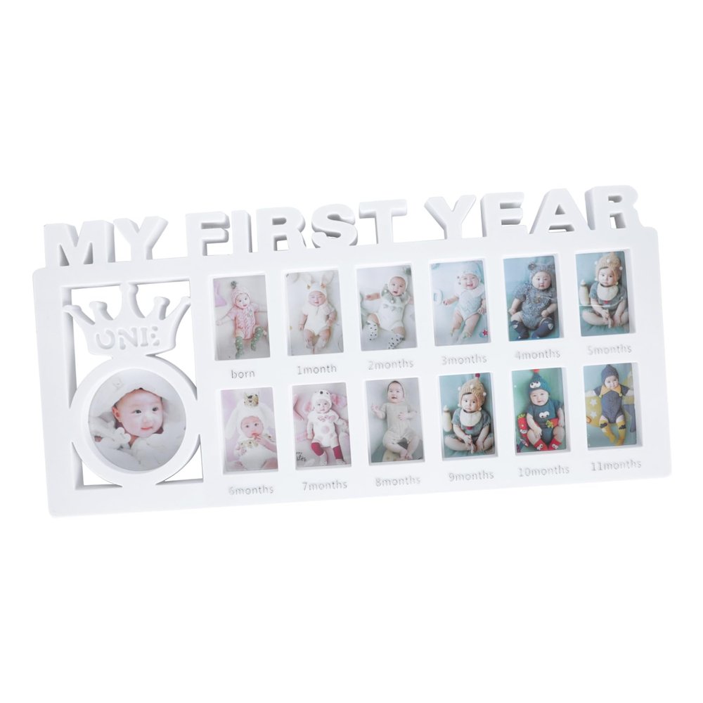 BESTonZON Month Picture Frame for First Year Memories Growth Record Photo Holder for Desktop Display and Keepsake Decor