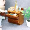 AirAds 1:12 Scale Dollhouse Miniature Bedroom Furniture Brown Bed with 2 nightstands (Set 3) Dolls Bed Dollhouse Decoration view 3