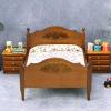 AirAds 1:12 Scale Dollhouse Miniature Bedroom Furniture Brown Bed with 2 nightstands (Set 3) Dolls Bed Dollhouse Decoration view 4