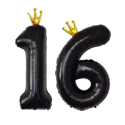 40 Inch Black Crown Number 16 Balloons, 16th Large Foil Helium Balloons,Gold 16th Celebration Decor Happy 16th Birthday Party,16th Birthday Party Decoration Wedding Anniversary Events Supplies