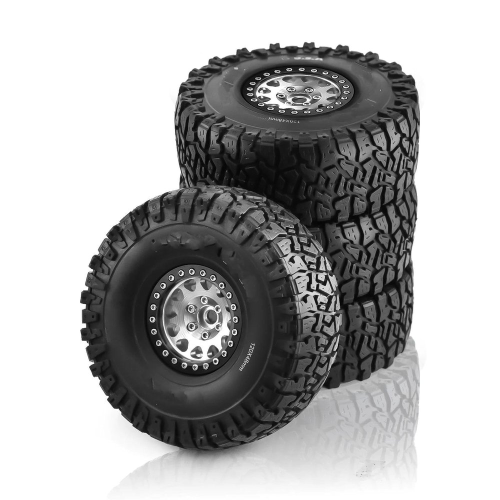 cvking RC Tires Compatible with Axial for SCX10 RR10 AX10 Wraith 90048 90018 KM2 4PCS 1.9 Inch Beadlock Wheel Rims & Rubber Tire for 1/10 RC Rock Crawler (Color : 4)