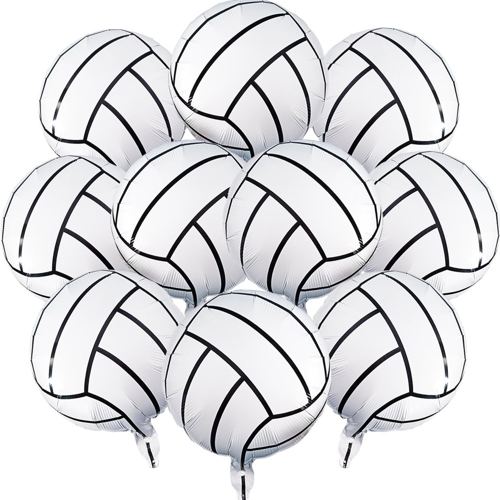 10 Pcs Volleyball Balloons 20 Inch Volleyball Pattern Foil Ballon for Volleyball Themed Birthday Party Suppiles Volleyball Game Day Decorations