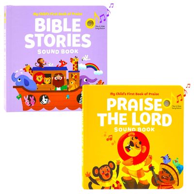 Bible Stories and Praise The Lord - Bundle of 2 Books - Christian Sound Books for Toddlers 1-3 | Six Bible Songs & Illustrations in Each Book, Musical Toys for Kids - Baptism Gifts for Boys and Girls