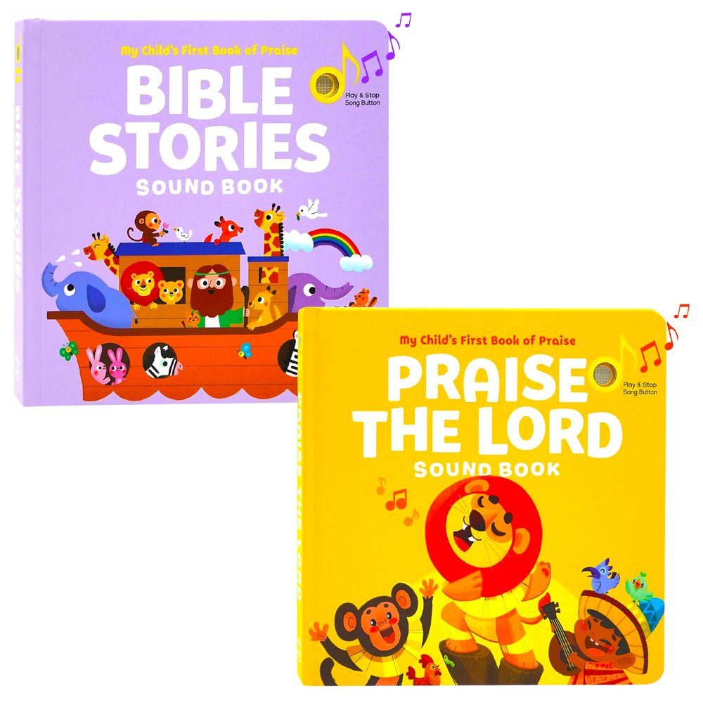 Bible Stories and Praise The Lord - Bundle of 2 Books - Christian Sound Books for Toddlers 1-3 | Six Bible Songs & Illustrations in Each Book, Musical Toys for Kids - Baptism Gifts for Boys and Girls