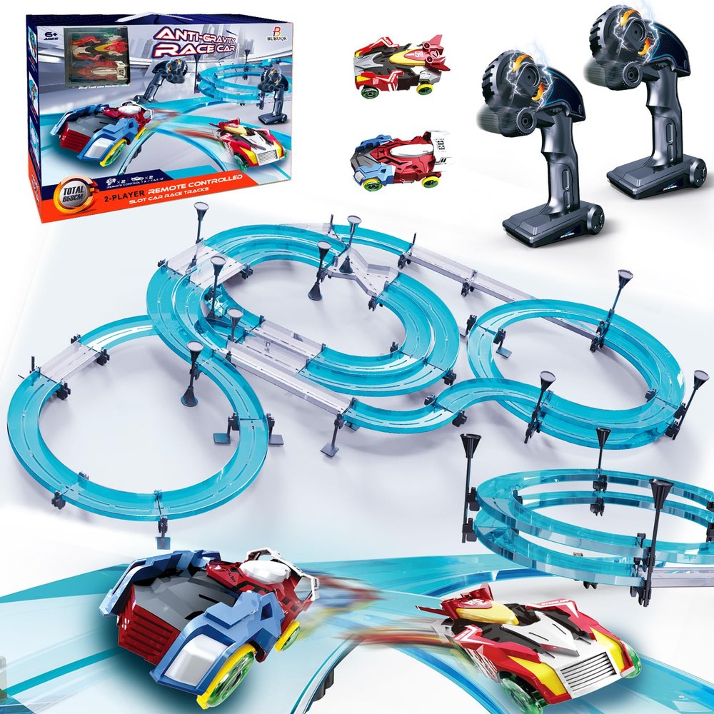 Slot Car Race Track Sets Electric Remote Control Car for Kids Rechargable Electric Racing Game with Hand Controllers Circular Overpass Track Birthday Toys for Boys Kids 6 7 8-12