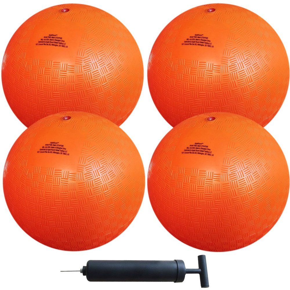 AppleRound 8.5-inch Dodgeball Playground Balls, Pack of 4 Balls with 1 Pump, Official Size for Dodge Ball, Handball, Camps and Schools (Orange)