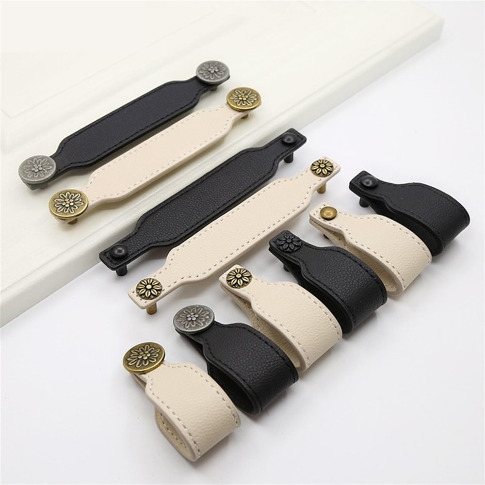 ACLDOYYV 128mm Leather Kitchen Handles Nordic Drawer Cabinet Knobs and Wardrobe Handles Furniture Door Pulls Hardware 1Pcs (Color : 10)