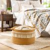 KAKAMAY Large Blanket Basket (20"x13"),Woven Baskets for storage Baby Laundry Hamper, Cotton Rope Blanket Basket for Living Room, Laundry, Nursery, Pillows, Baby Toy chest (Brown Fringe) view 2