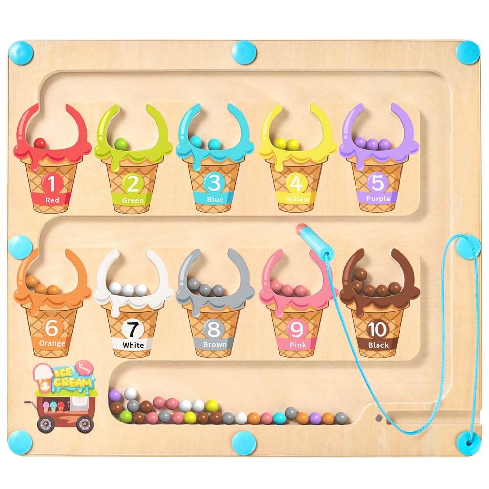 GAMENOTE Magnetic Color & Number Maze - Educational Wooden Color Matching Learning Counting - Toddler Fine Motor Skills Toys for Boys and Girls 3, 4, 5 Years Old