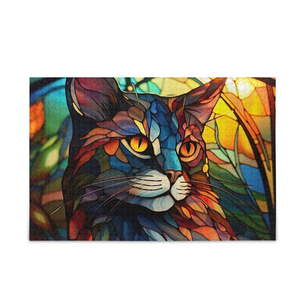Jigsaw Puzzle 1000 Pieces for Adults Stained Glass Printed Cat Wood Puzzles Educational Brain Toys 21219678