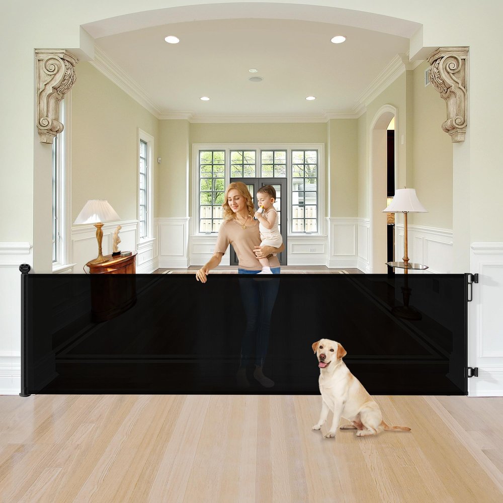 34'' Tall 122'' Extra Wide Retractable Baby Gates (Black)