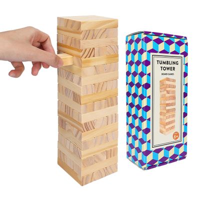 Offelec Wooden Blocks Stacking Games - 54 pcs Tumbling Tower Blocks Game for Kids & Adults, Family Board Games, Montessori Toys with Natural Wood Blocks, Portable Stacking Toys Party Games